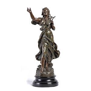 Scultura francese  in bronzo raffigurante “Melodie” - XIX secolo, firmata M.MOR...  - Asta  Mobili e Oggetti d'arte dal XVII all'inizio del XX secolo - Bertolami Fine Art - Casa d'Aste