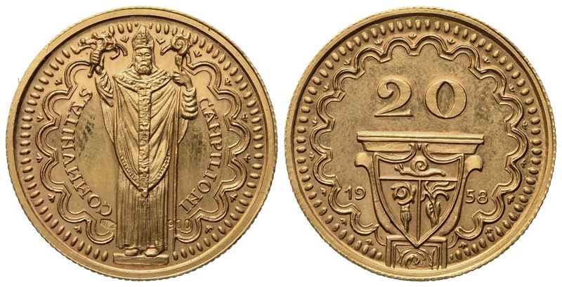 Campione D'italia. Gettone da 20 Franchi 1958. Au 900 (6,53 G; 20,5 MM)