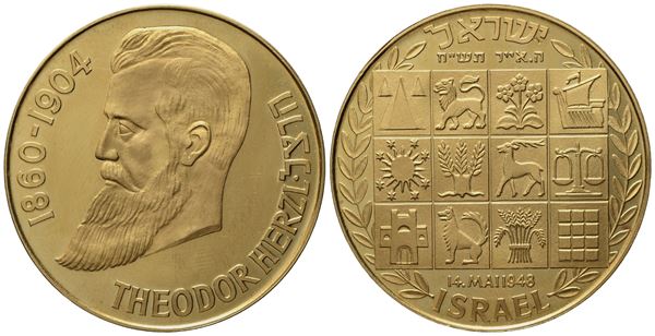 ISRAELE. Medaglia 1948, Theodor Herzl (1860-1904). Au (16,73 g; 36 mm)  - Auction Modern Coins - Bertolami Fine Art - Casa d'Aste