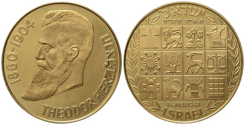 Israele. Medaglia 1948, Theodor Herzl (1860-1904). Au (16,73 G; 36 MM)