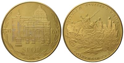 Italia. Medaglia Commemorativa Roma Capitale D'italia (1860-1870). Au 750 (15,05 G; 29,7 MM)