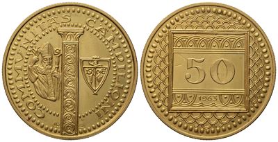 Campione D'italia. Gettone da 50 Franchi 1963. Au 900 (7,86 G; 22 MM)
