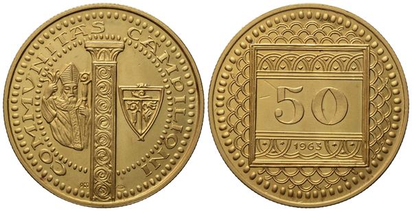 CAMPIONE D'ITALIA. Gettone da 50 franchi 1963. Au 900 (7,86 g; 22 mm)  - Auction Modern Coins - Bertolami Fine Art - Casa d'Aste