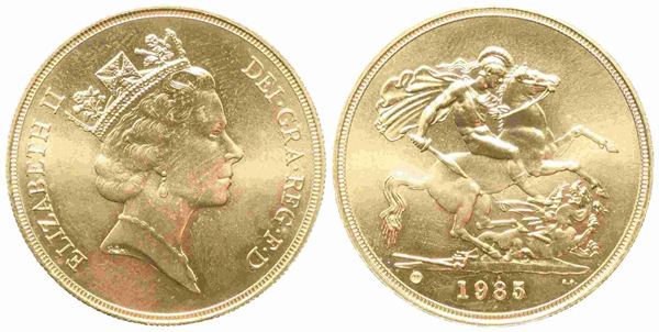 INGHILTERRA. Elisabetta II (1952-2022). 5 Pounds 1985. Au (38mm – 39,90 g). S. ...