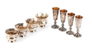 Quattro saliere e quattro goblets russi in argento - Mosca 1776 e dopo il 1958...  - Auction Gioielli, orologi, argenti, penne ed altri oggetti d'arte e da collezione. - Bertolami Fine Art - Casa d'Aste