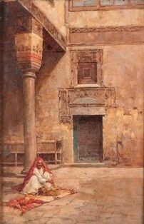 Antonio Piccinni : Cortile orientale...  - Auction Arte Moderna e Contemporanea - Pittura, Scultura, Arti decorative e Disegni dal XIX al XXI secolo - Bertolami Fine Art - Casa d'Aste