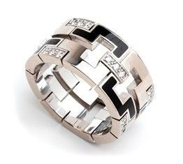 Anello a fascia in oro diamanti e smalto nero - manifattura CARTIER ...