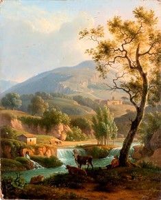 MARTIN VERSTAPPEN (Anversa, 1773 - Roma, 1852) - Paesaggio collinare con buoi, 1815...