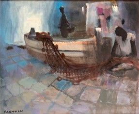 ELIANO FANTUZZI : Barca con pescatori...  - Auction Arte Moderna e Contemporanea - Pittura, Scultura, Arti decorative e Disegni dal XIX al XXI secolo - Bertolami Fine Art - Casa d'Aste