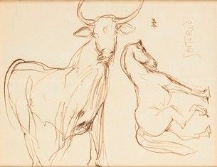 GIULIO ARISTIDE SARTORIO (Roma, 1860 - 1932) : Bove e cavallino, 1920...  - Auction Arte Moderna e Contemporanea - Pittura, Scultura, Arti decorative e Disegni dal XIX al XXI secolo - Bertolami Fine Art - Casa d'Aste