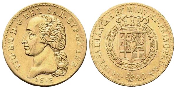 REGNO DI SARDEGNA. Vittorio Emanuele I (1802-1821). 20 lire 1818. Torino. Au (6...  - Asta Monete e medaglie moderne Italiane ed Estere - Bertolami Fine Art - Casa d'Aste