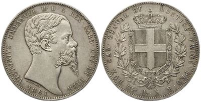Regno di Sardegna. Torino. Vittorio Emanuele II (1849-1861). 5 Lire 1861. Ag (25 G; 37 MM)