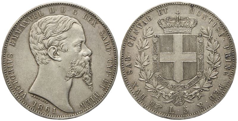 Regno di Sardegna. Torino. Vittorio Emanuele II (1849-1861). 5 Lire 1861. Ag (25 G; 37 MM)