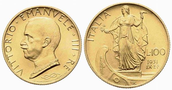 REGNO D'ITALIA. Vittorio Emanuele III (1900-1943). 100 lire 1931 IX. Au (23,5 m...  - Asta Monete e medaglie moderne Italiane ed Estere - Bertolami Fine Art - Casa d'Aste