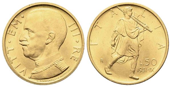 REGNO D'ITALIA. Vittorio Emanuele III (1900-1943). 50 lire 1931 IX. Au (20,5 mm...  - Auction Monete e medaglie moderne Italiane ed Estere - Bertolami Fine Art - Casa d'Aste