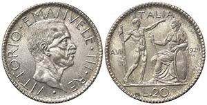 Vittorio Emanuele III (1900-1943). 20 Lire 1929 VII. Ar (35mm, 15.00g). Roma. P...  - Asta Monete e medaglie moderne Italiane ed Estere - Bertolami Fine Art - Casa d'Aste