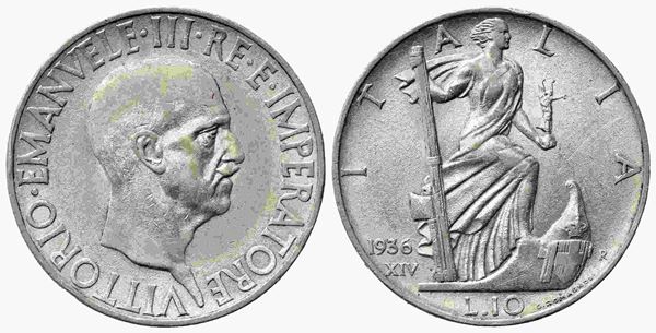 REGNO D'ITALIA. Vittorio Emanuele III (1900-1943). 10 lire 1936 XIV. Ag (26,5mm...  - Asta Monete e medaglie moderne Italiane ed Estere - Bertolami Fine Art - Casa d'Aste