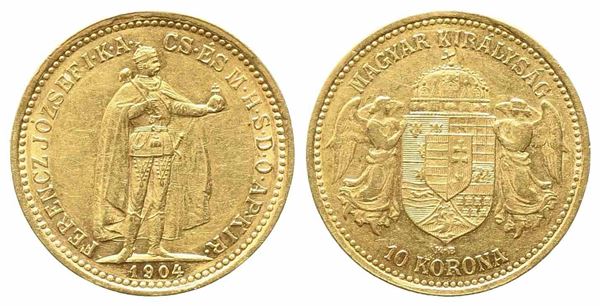 UNGHERIA. Francesco Giuseppe (1848-1916). 10 corone 1904. Au (3,38 g). SPL...  - Auction Monete e medaglie moderne Italiane ed Estere - Bertolami Fine Art - Casa d'Aste