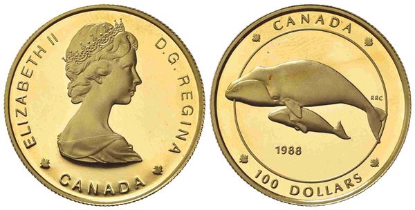 CANADA. 100 Dollari 1988. PROOF Au (26,5mm – 13,22g). KM#162; Fr. 19. FDC...