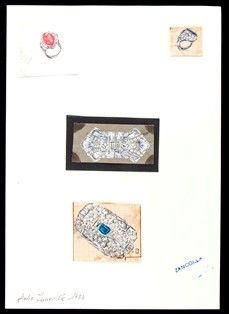 Design for rings and brooches - 1930s, GIULIO ZANCOLLA  (Progetti per gioielli anni '30 per BULGARI)  - Auction Modern and contemporary jewellry and silverware - Bertolami Fine Art - Casa d'Aste