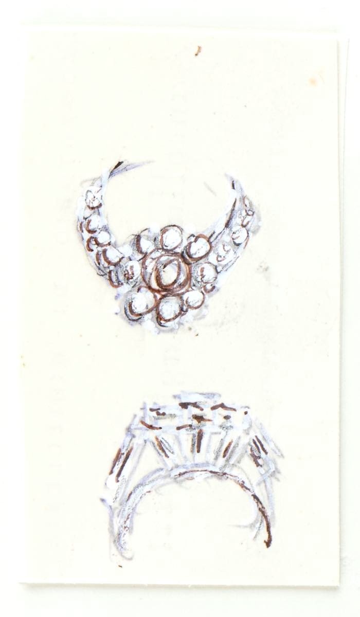 Giulio Zancolla - Progetto per anelli e bracciali (anni ’50) – tecniche miste su velina applicata...
