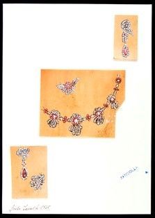 Design for drop earrings, brooches and necklace , GIULIO ZANCOLLA  (1940s)  - Auction Jewellery, Watches, Pens - Bertolami Fine Art - Casa d'Aste