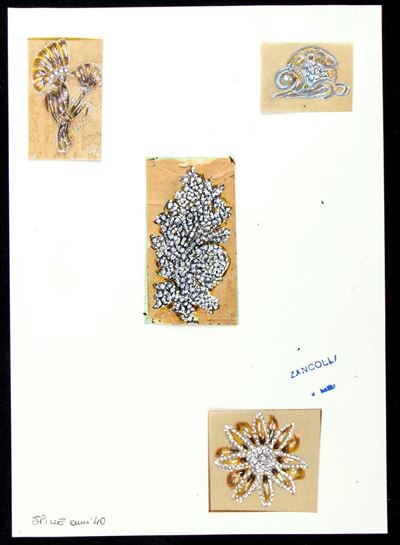 Progetto per quattro spille floreali in diamanti