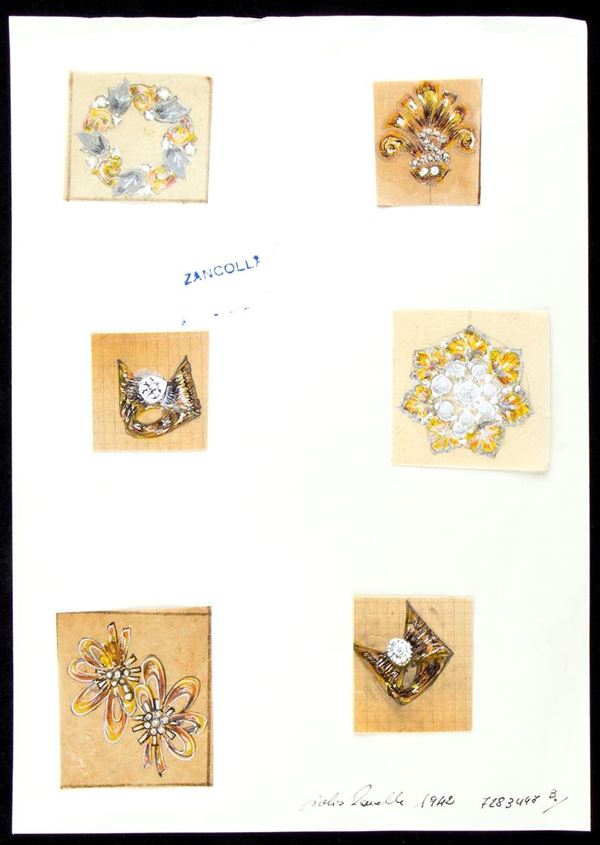 Progetto per spille, anelli ed orecchini