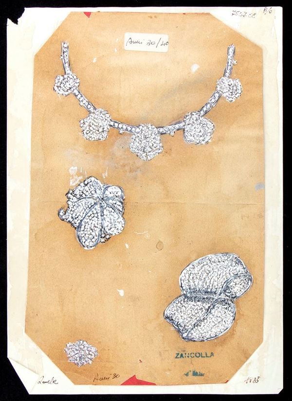 Progetto per spille, collana ed anello
