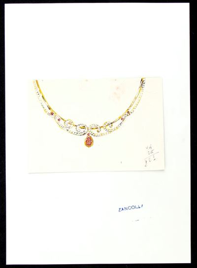 Progetto per collana in oro con diamanti e rubini