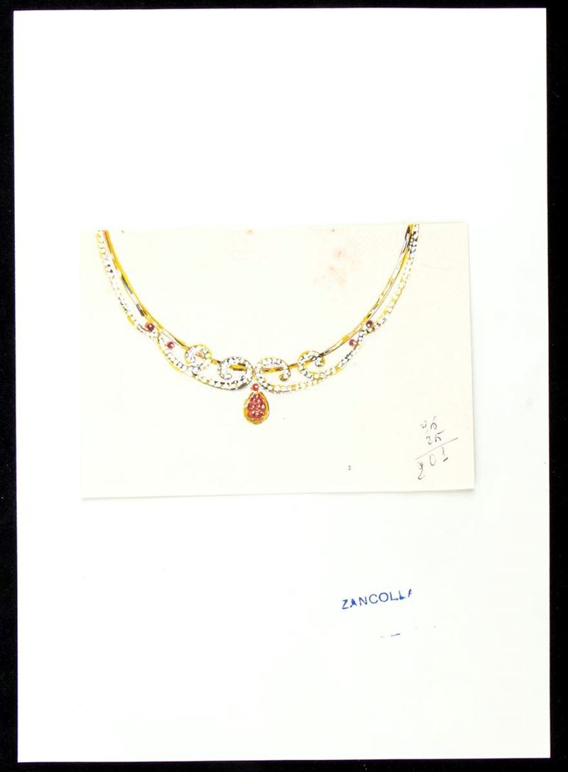 Giulio Zancolla - Progetto per collana in oro con diamanti e rubini