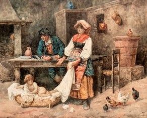 GIUSEPPE GABANI (Senigallia, 1846 - Roma, 1900) : Famiglia contadina...  - Asta Arte Moderna e Contemporanea - Pittura, Scultura, Arti decorative e Disegni dal XIX al XXI secolo - Bertolami Fine Art - Casa d'Aste