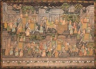 GRANDE DIPINTO A COLORI SU TELA CON SCENA DI CORTEO REALE
India, XX secolo...  - Auction Arte Asiatica, Africana e Precolombiana - Bertolami Fine Art - Casa d'Aste