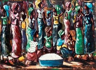 DIPINTO A COLORI SU TELA CON FIGURE FEMMINILI AL MERCATO
Africa, seconda metà d...  - Auction Arte Asiatica, Africana e Precolombiana - Bertolami Fine Art - Casa d'Aste