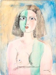 BRUNO CASSINARI (Piacenza, 1912 - Milano, 1992) : Ritratto femminile, 1976...  - Asta Arte Moderna e Contemporanea - Pittura, Scultura, Arti decorative e Disegni dal XIX al XXI secolo - Bertolami Fine Art - Casa d'Aste