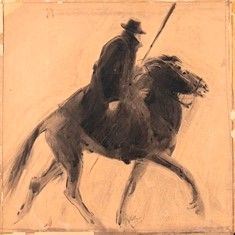 DUILIO CAMBELLOTTI (Roma, 1876 - 1960) : Cavaliere a cavallo...  - Auction Arte Moderna e Contemporanea - Pittura, Scultura, Arti decorative e Disegni dal XIX al XXI secolo - Bertolami Fine Art - Casa d'Aste