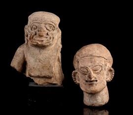 UNA TESTA E UN MEZZOBUSTO IN CERAMICA