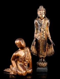 MONACO E BUDDHA STANTE IN LEGNO LACCATO E DORATO CON INSERTI IN VETRO
Birmania,...  - Auction Arte Asiatica, Africana e Precolombiana - Bertolami Fine Art - Casa d'Aste