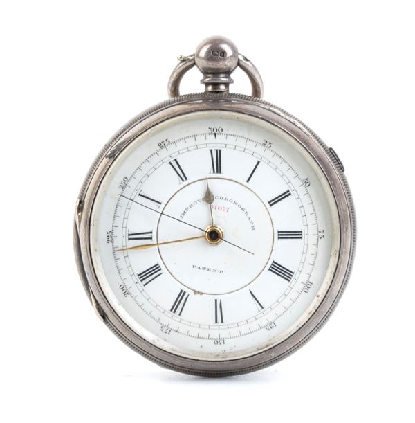 Orologio da tasca inglese in argento, cronografo 1/5 centre seconds – Chester 1878