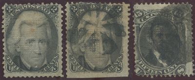 Francobolli USA, serie N. 29A e 31A con diversi tipi di griglia