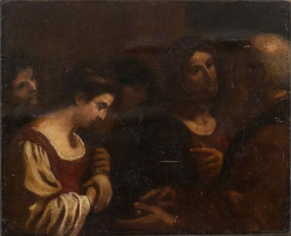 Giovanni Francesco Barbieri Guercino : Cristo e l’adultera...  - Auction Dipinti e disegni antichi. Secoli XVI-XIX - Bertolami Fine Art - Casa d'Aste