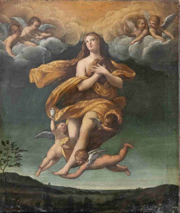 Maddalena assunta in cielo...  - Asta Dipinti e disegni antichi. Secoli XVI-XIX - Bertolami Fine Art - Casa d'Aste