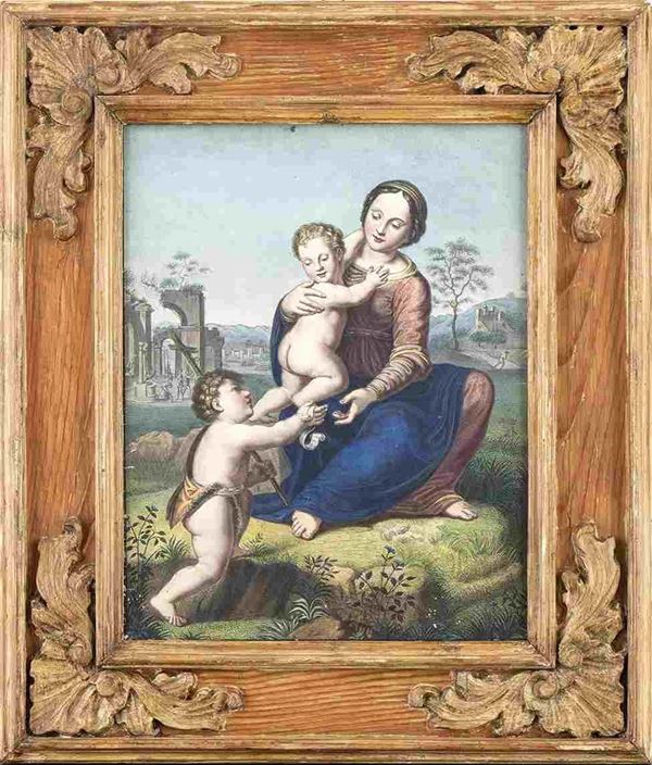 ARTISTA ANONIMO, XIX SECOLO, DA FRANCESCO DI CRISTOFANO DETTO FRANCIABIGIO : Madonna con Bambino e San Giovannino...  - Auction Dipinti e disegni antichi. Secoli XVI-XIX - Bertolami Fine Art - Casa d'Aste