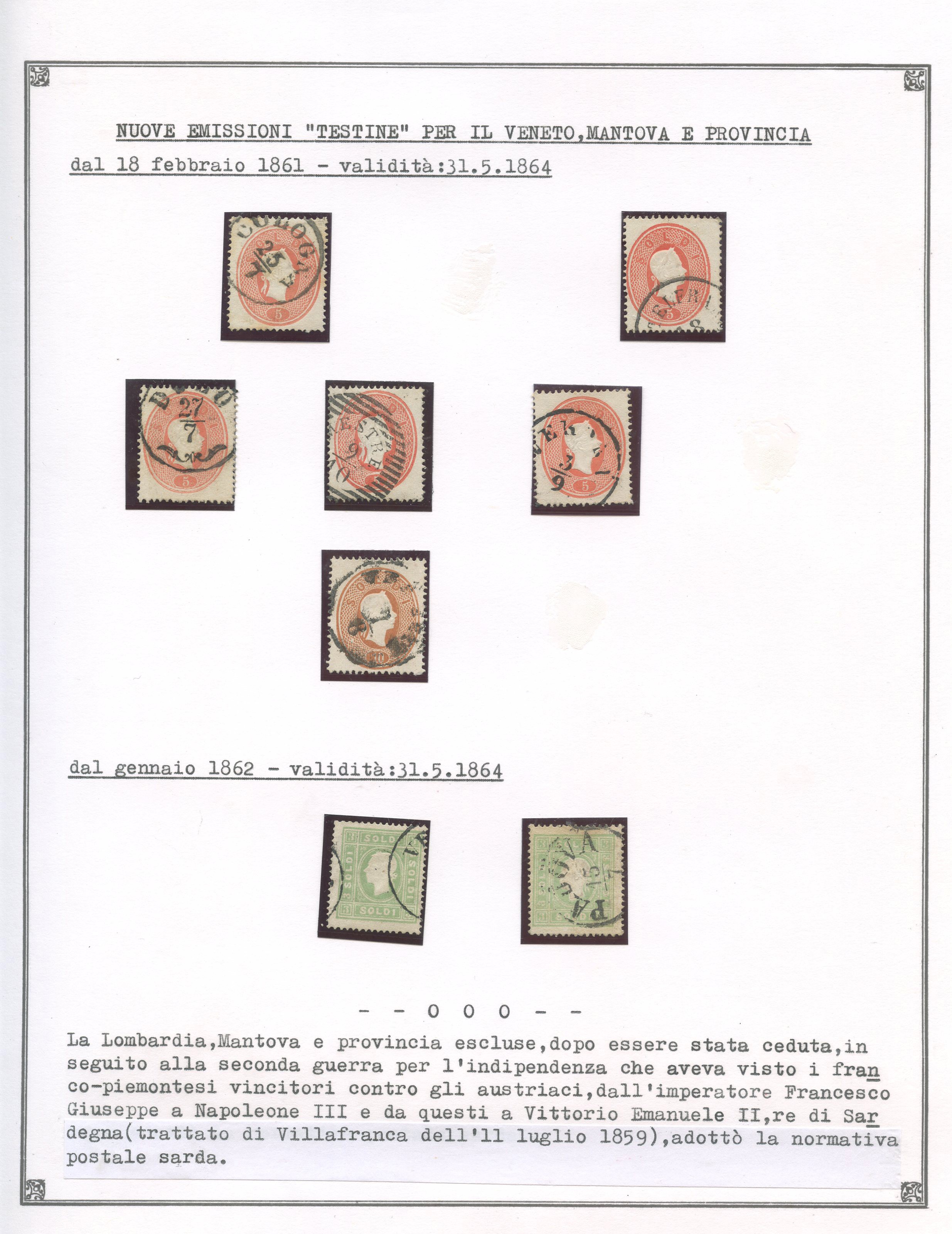 Lombardo-Veneto, III e IV emissione (1861) – insieme di francobolli