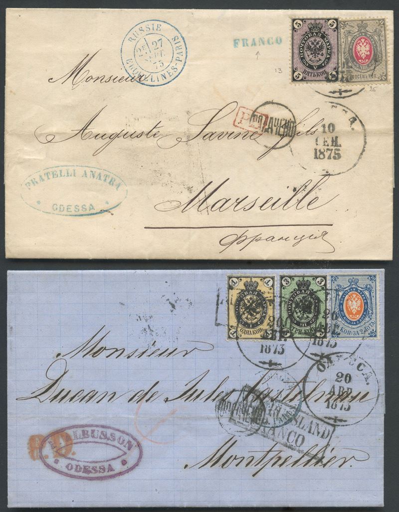 Russia, Storia postale filatelica, insieme di 15 lettere con affrancature