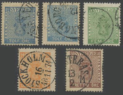 Svezia, serie di francobolli usati (1855)