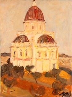 CARLO QUAGLIA : Temple of Santa Maria della Consolazione in Todi  - Oil on cardboard, 60 x 45 cm  - Auction Dipinti, Disegni e Sculture dal XIX al XXI secolo e Collezione Cornelio Di Marzio - Bertolami Fine Art - Casa d'Aste