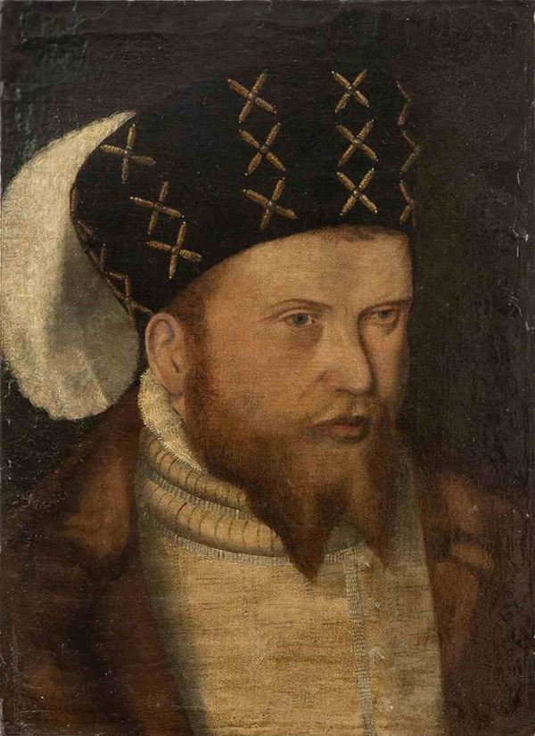 Ritratto di gentiluomo con pelliccia e cappello piumato...  - Auction Dipinti e disegni antichi. Secoli XVI-XIX - Bertolami Fine Art - Casa d'Aste