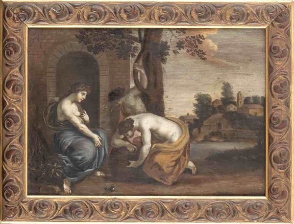 Tre figure femminili in un paesaggio...  - Auction Dipinti e disegni antichi. Secoli XVI-XIX - Bertolami Fine Art - Casa d'Aste