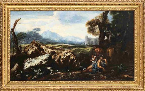 Paesaggio con pastori ...  - Auction Dipinti e disegni antichi. Secoli XVI-XIX - Bertolami Fine Art - Casa d'Aste